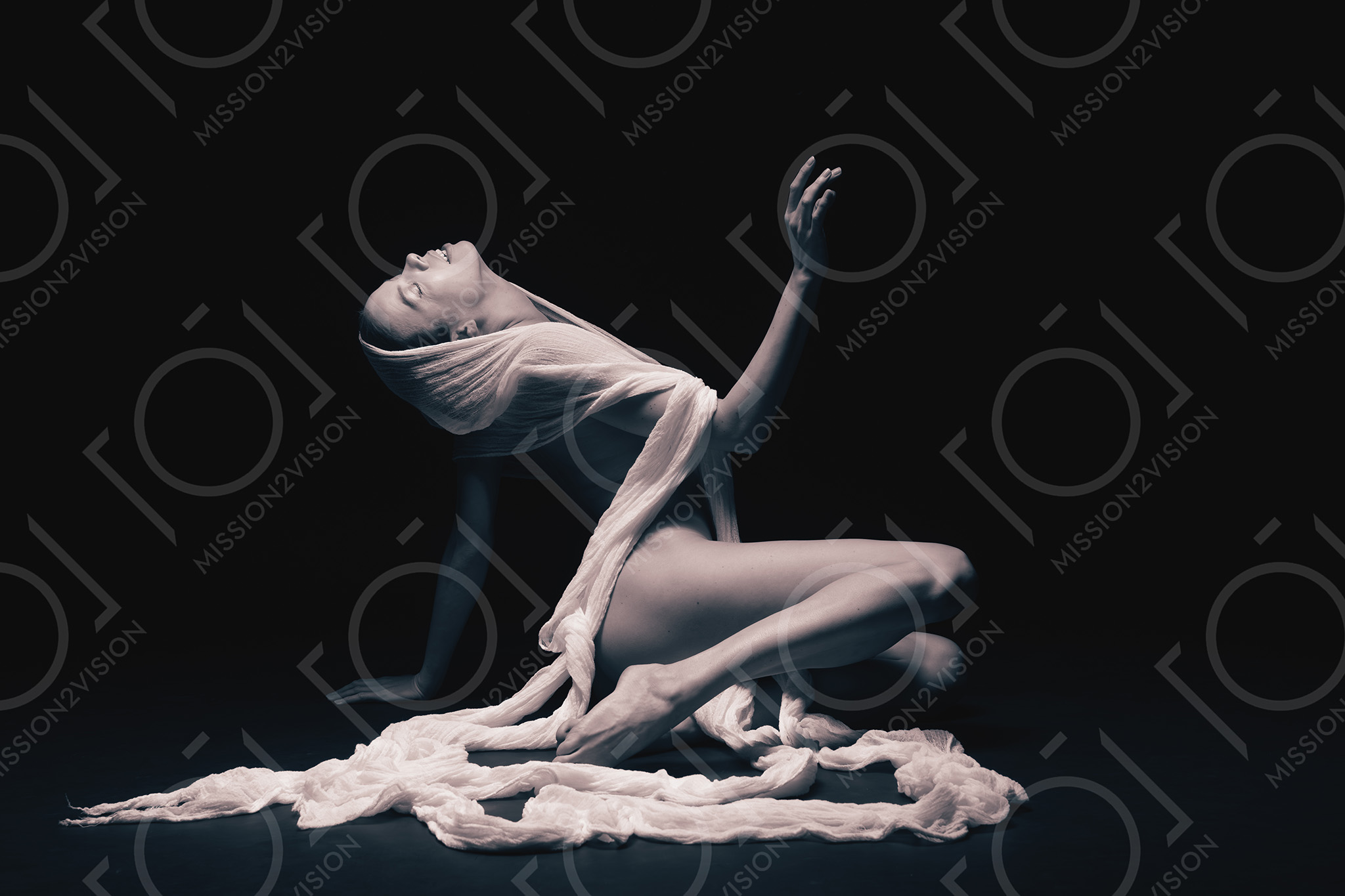 Teil-Akt-Foto von Tom Monochrom: "A tribute to pictorialism", schwarzweiß, Studioaufnahme, low key